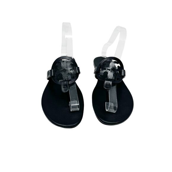 TORY BURCH Black Flat Soft Miller Leather Sandals Flats Slides Thongs Size 7 - Picture 2 of 8